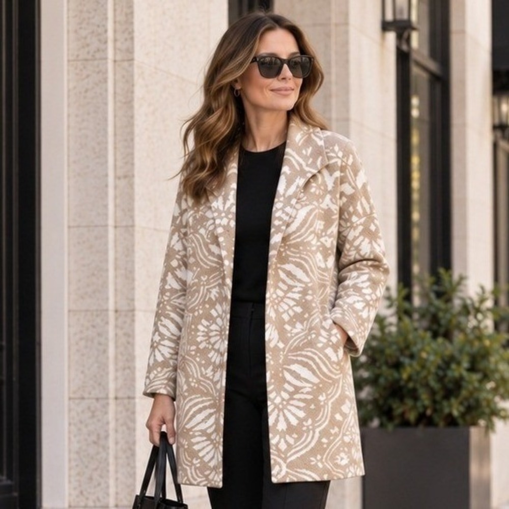 Boden Womens Jacquard Coatigan XXL Beige Floral Longline Sweater Coat Cardigan